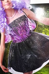 Kids Costumes to Hire - Purple & Black glitter dress - 4-7 Years